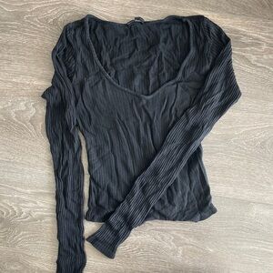 Brandy Melville Black Textured Long Sleeve Top